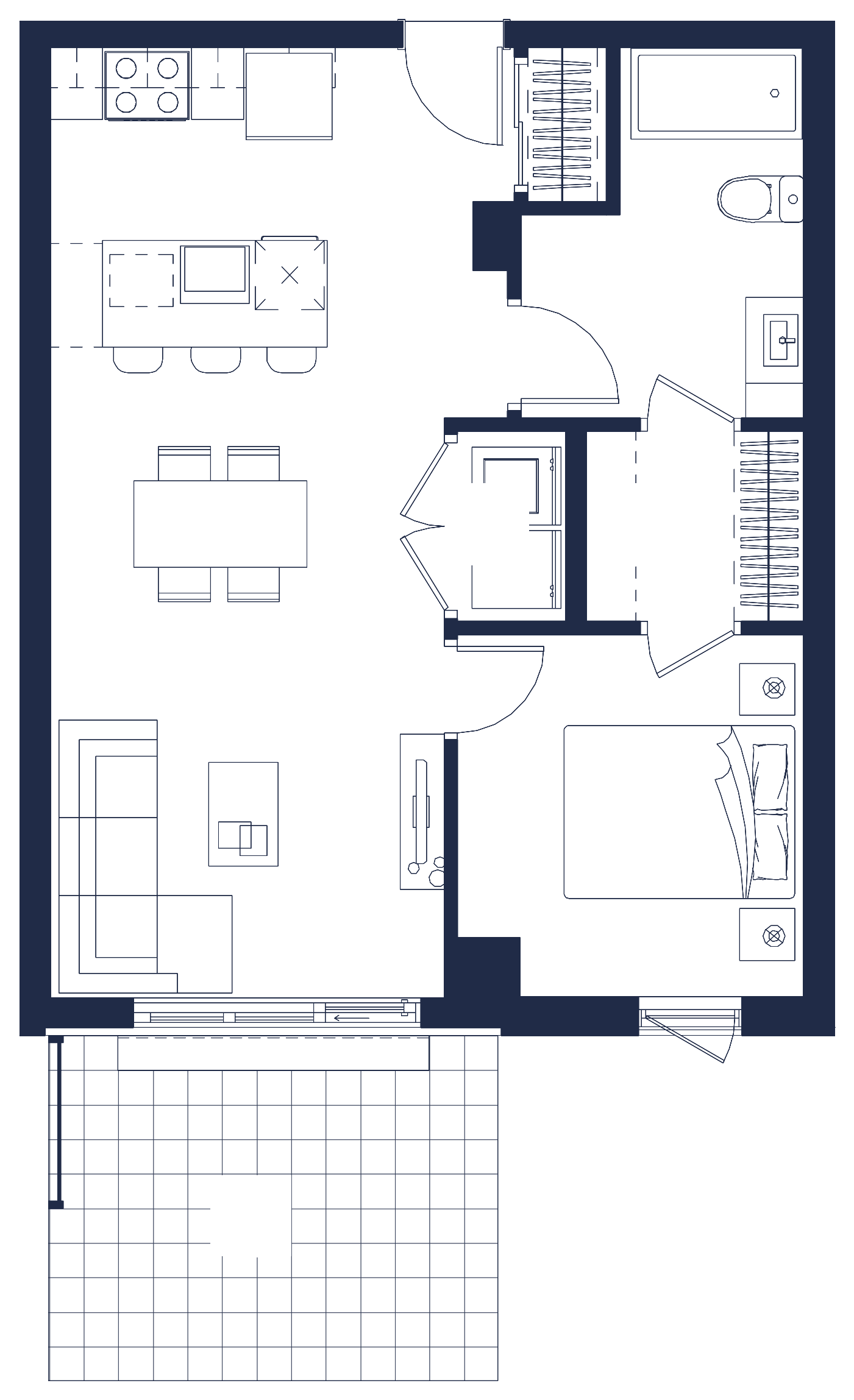 Plan de l'appartement, 3½, avec les dimensions des pièces