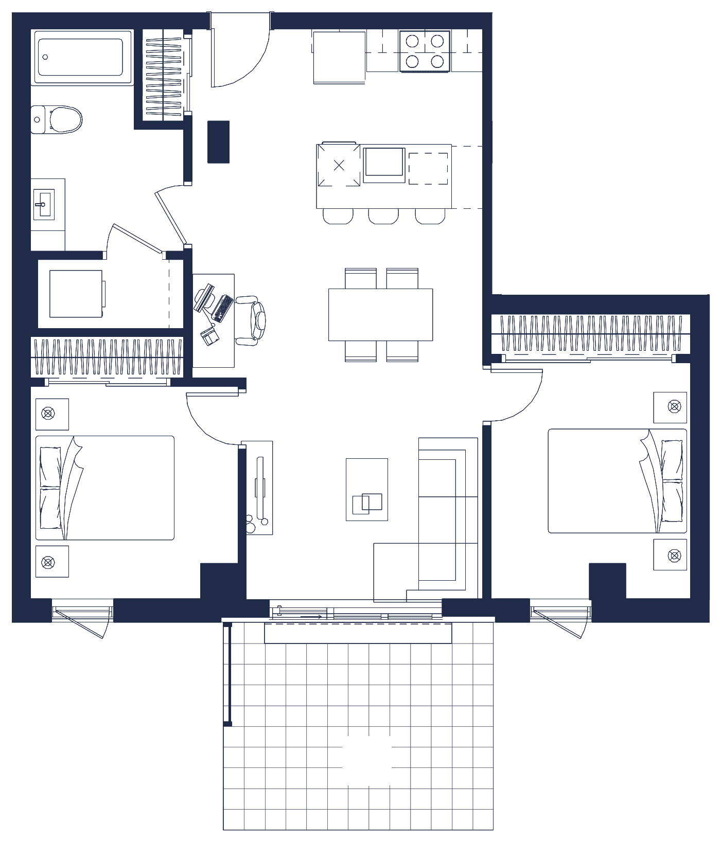 Plan de l'appartement, 4½, avec les dimensions des pièces