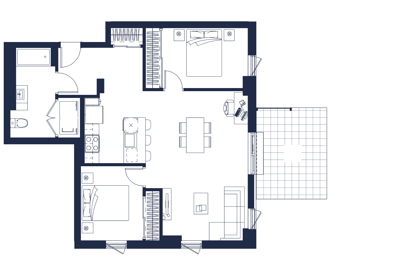 Plan de l'appartement, 4½, avec les dimensions des pièces
