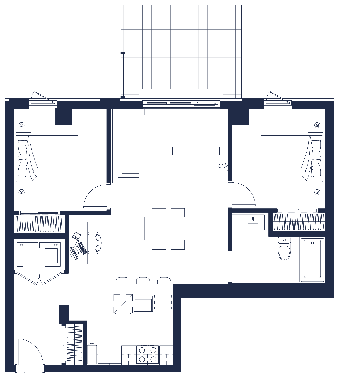 Plan de l'appartement, 4½, avec les dimensions des pièces