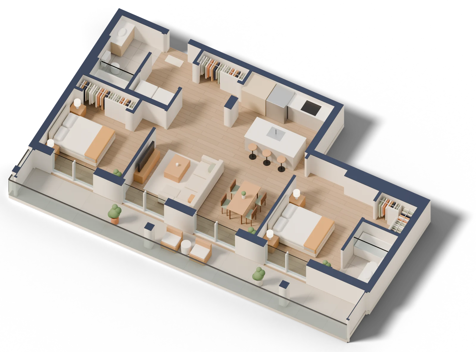 Vue 3D de l'appartement, 4½, meublé à titre d'exemple