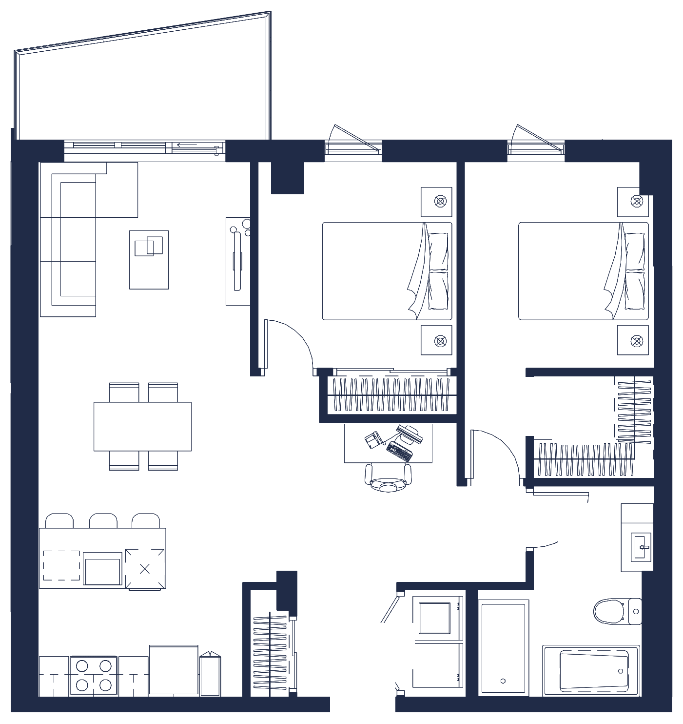 Plan de l'appartement, 4½, avec les dimensions des pièces