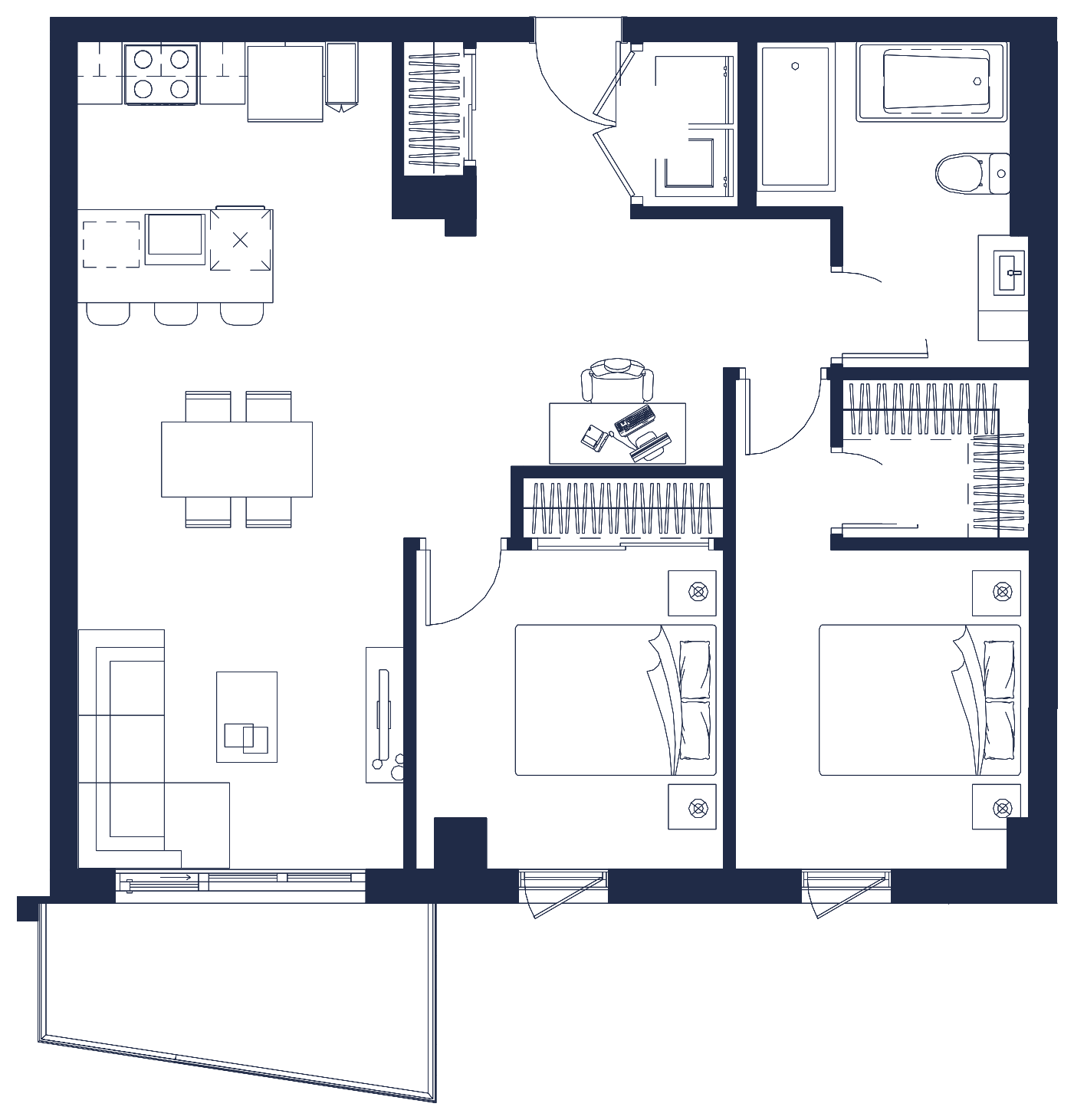 Plan de l'appartement, 4½, avec les dimensions des pièces
