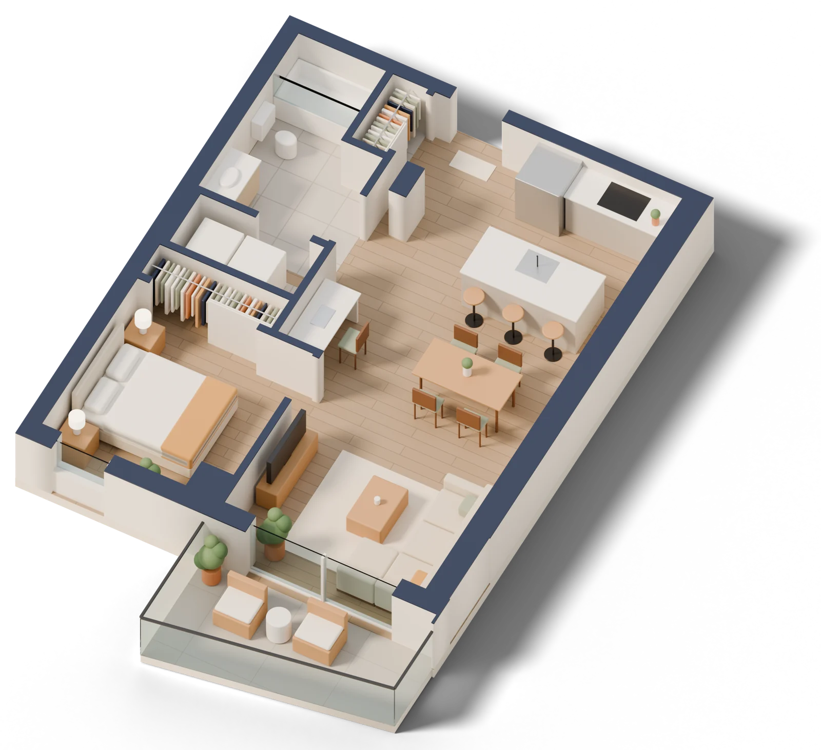 Vue 3D de l'appartement, 3½, meublé à titre d'exemple