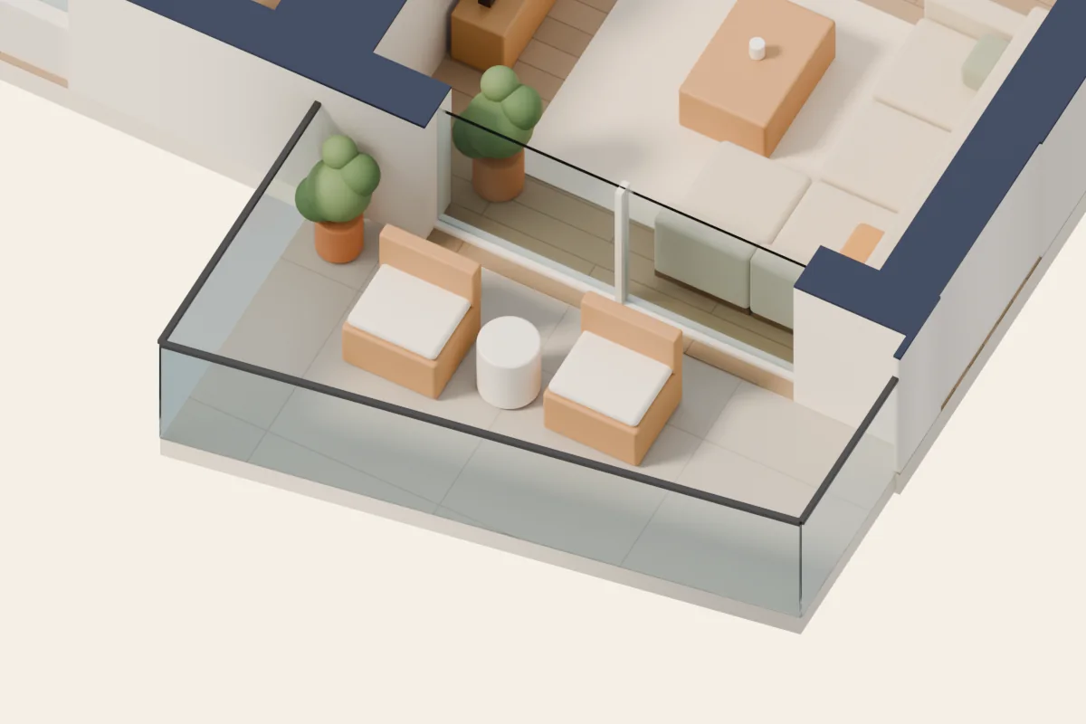 Balcon, vue 3D