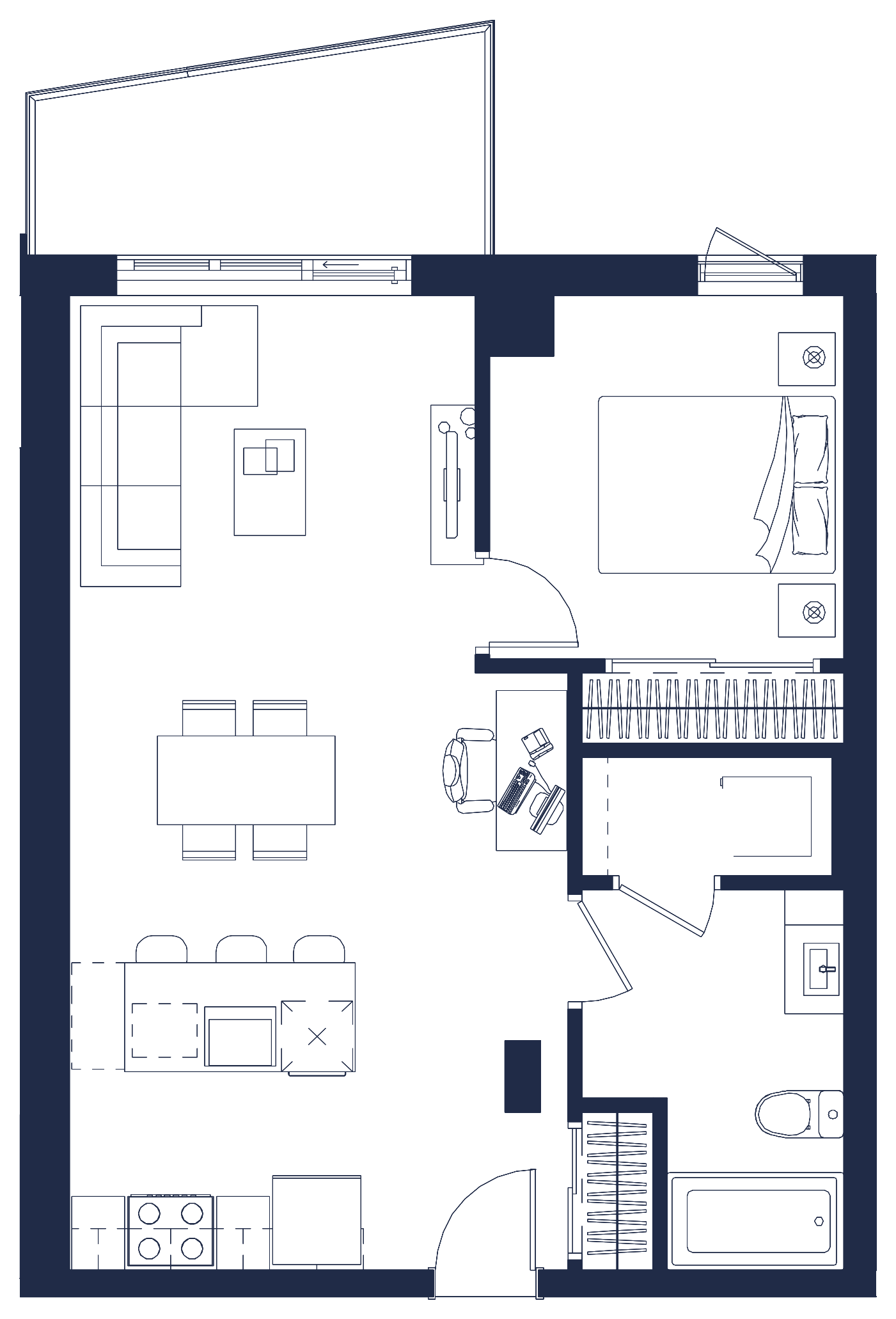 Plan de l'appartement, 3½, avec les dimensions des pièces
