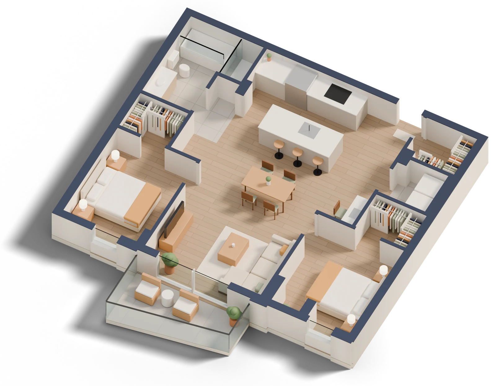 Vue 3D de l'appartement, 4½, meublé à titre d'exemple