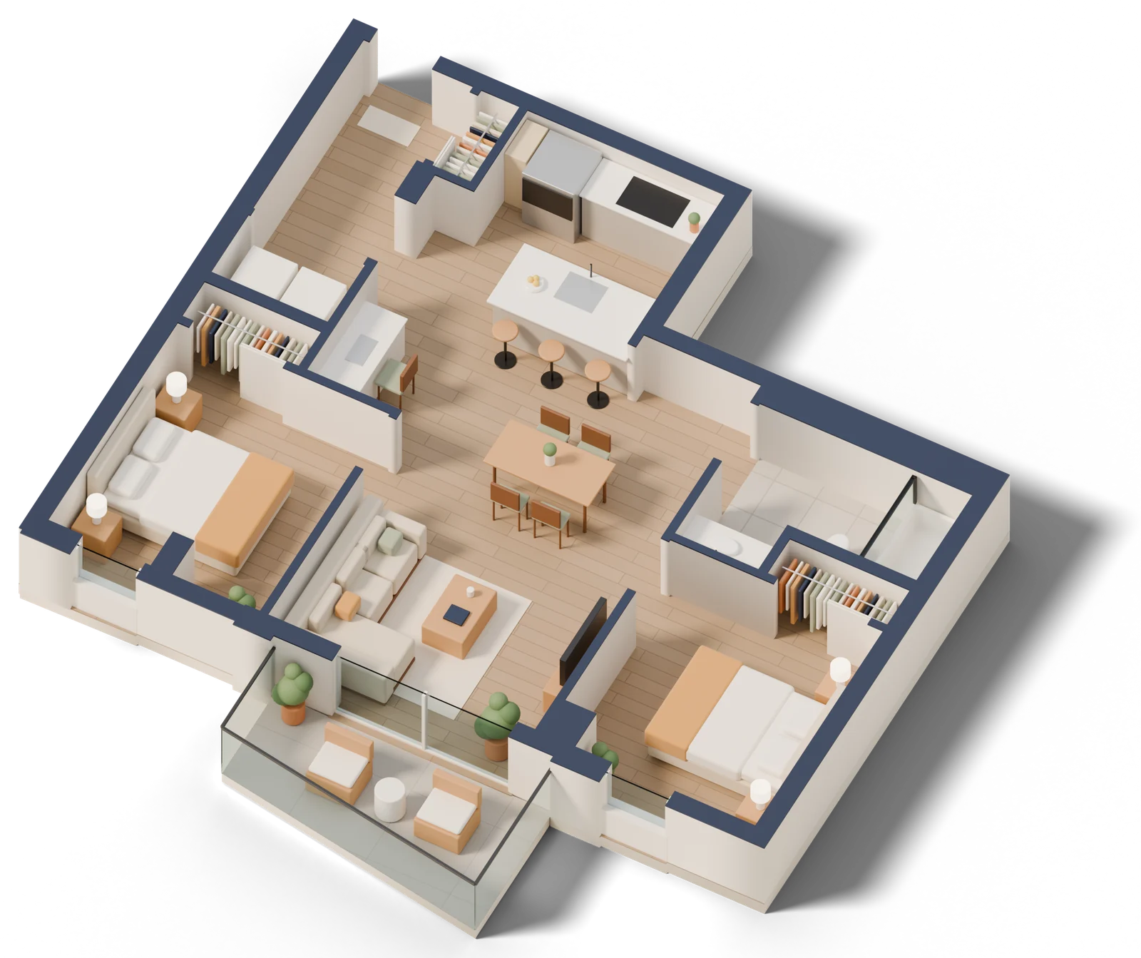 Vue 3D de l'appartement, 4½, meublé à titre d'exemple