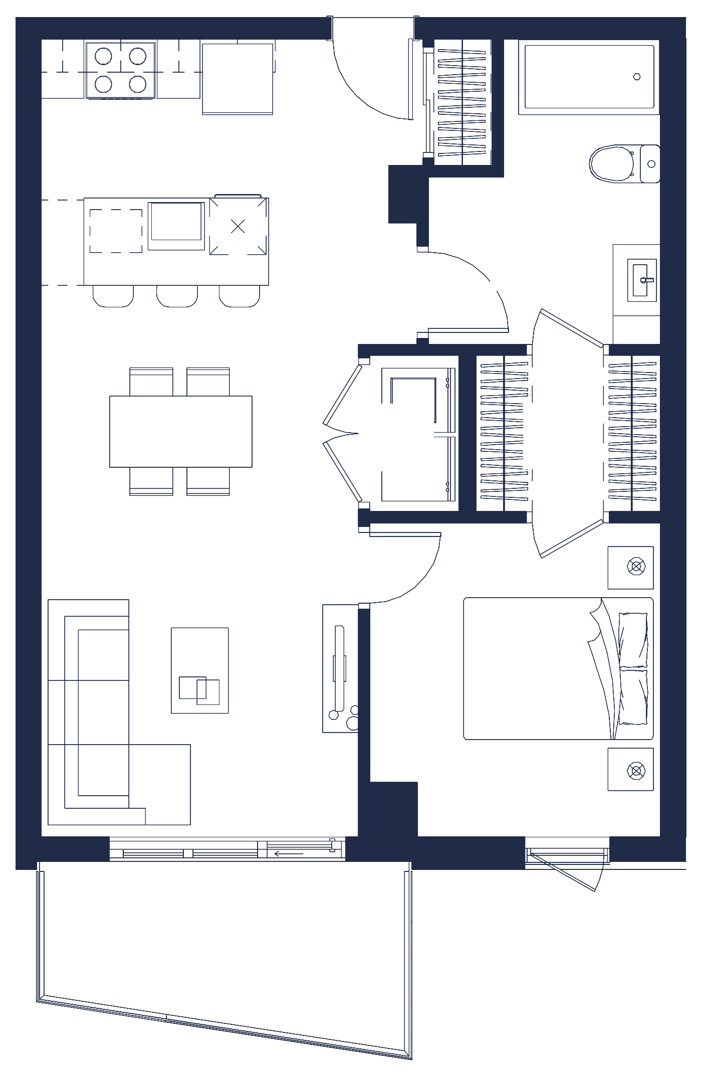 Plan de l'appartement, 3½, avec les dimensions des pièces