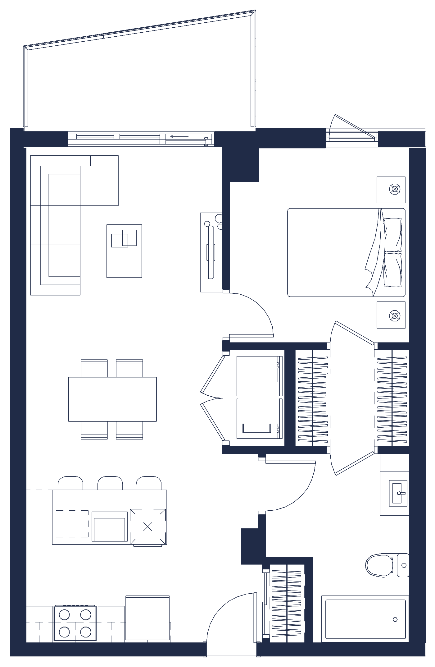 Plan de l'appartement, 3½, avec les dimensions des pièces