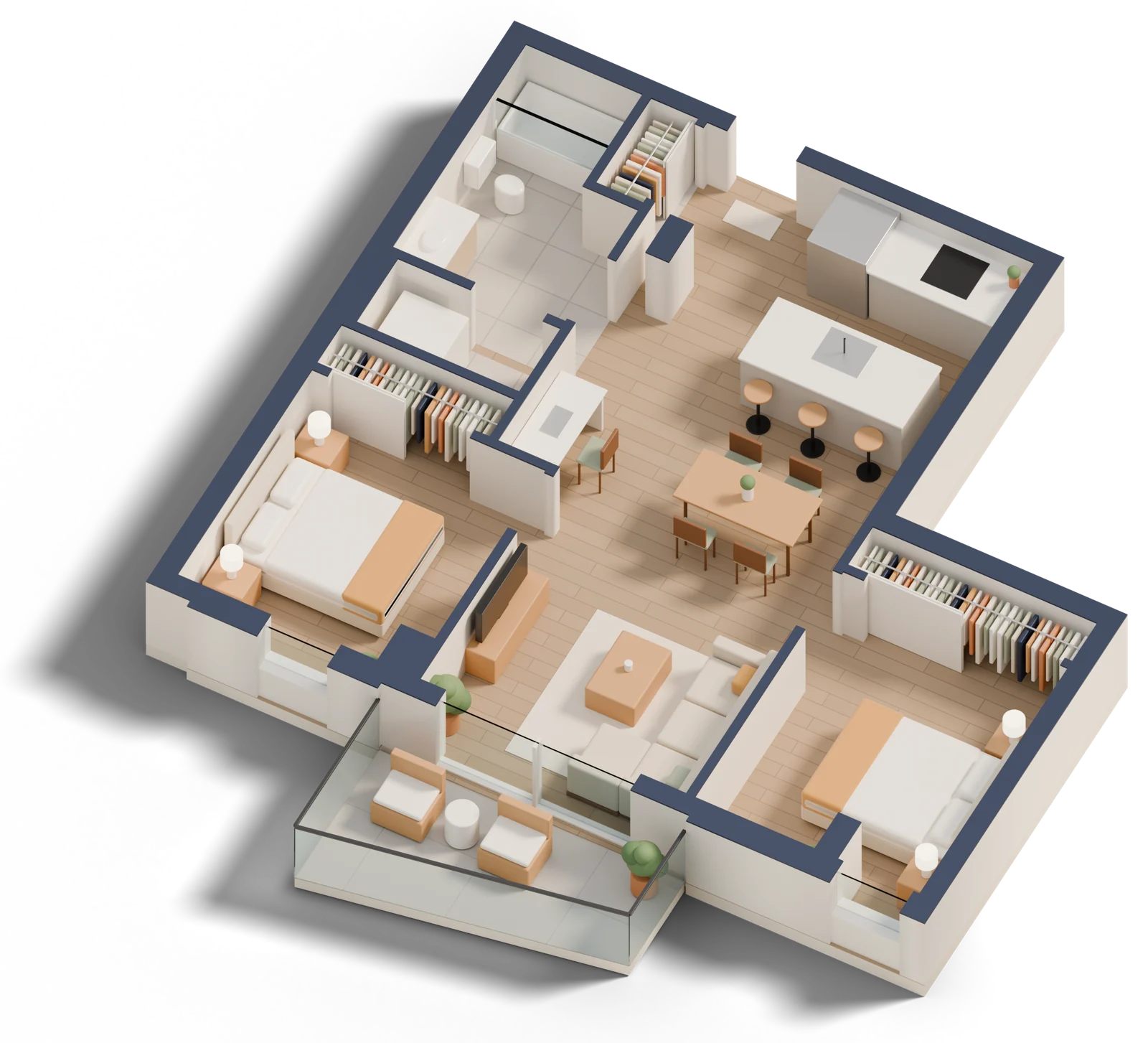 Vue 3D de l'appartement, 4½, meublé à titre d'exemple