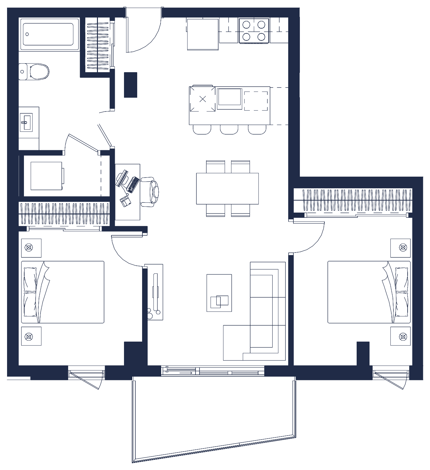 Plan de l'appartement, 4½, avec les dimensions des pièces