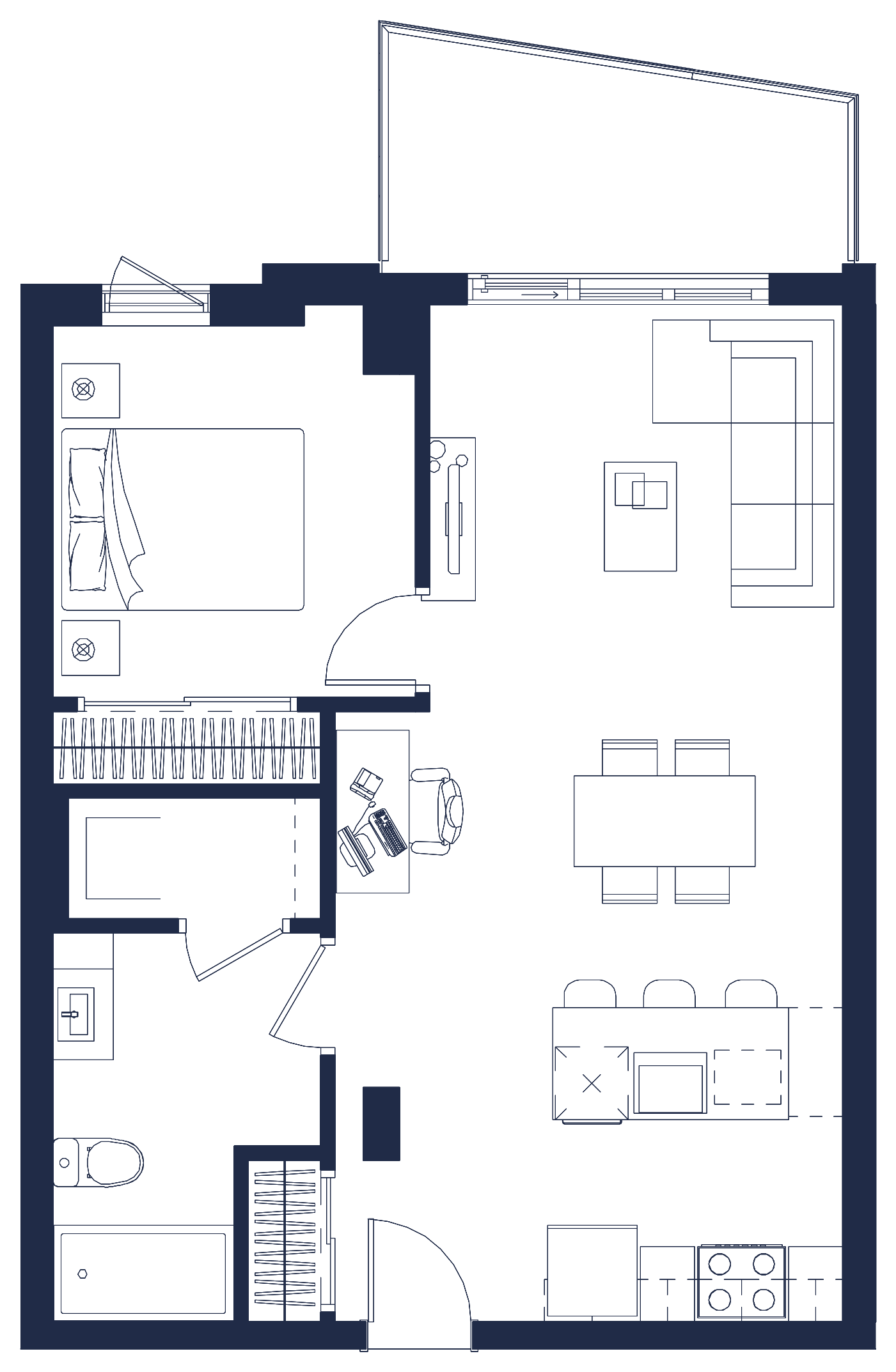 Plan de l'appartement, 3½, avec les dimensions des pièces