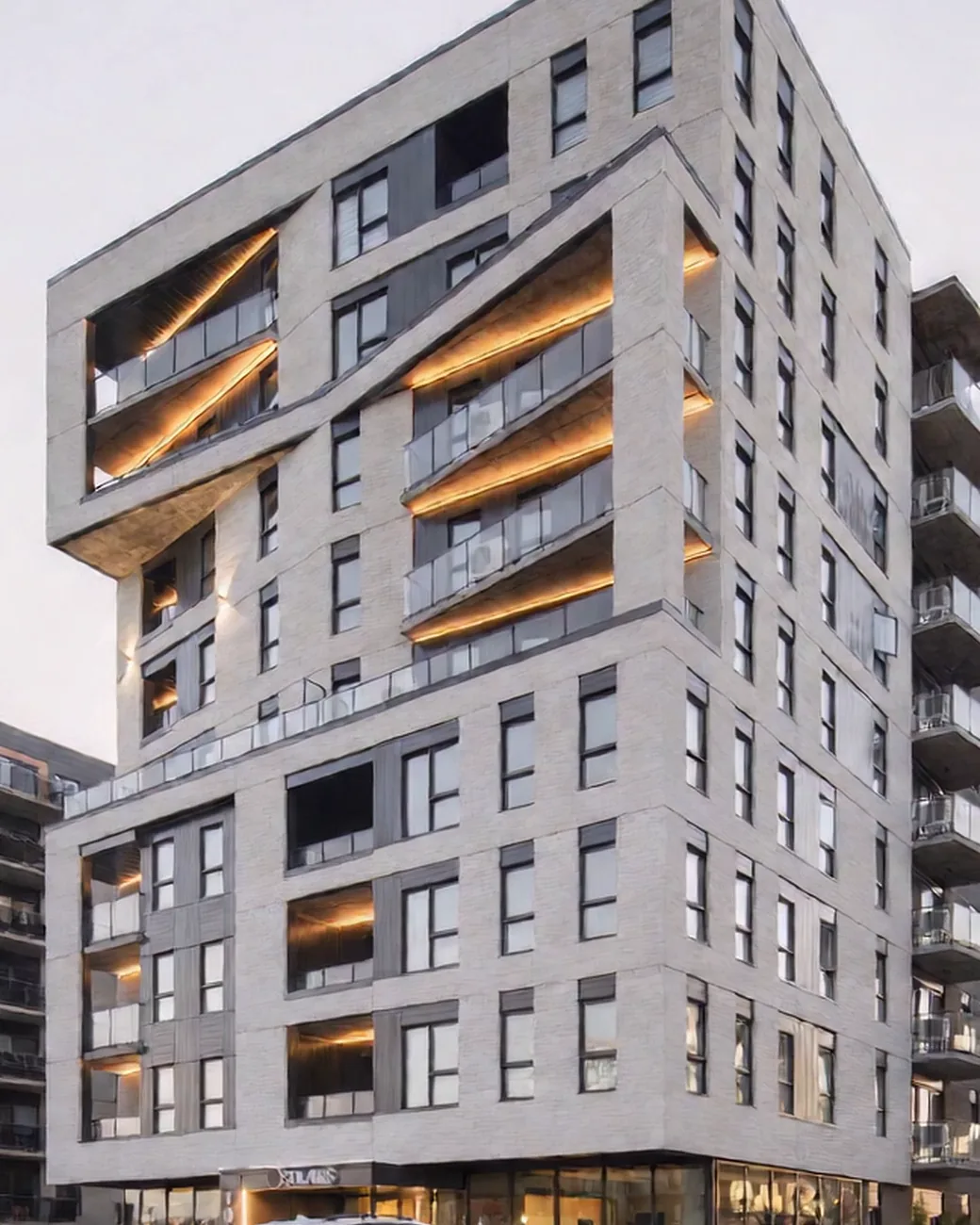 Solaris au crépuscule, ses balcons éclairés